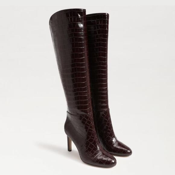 Sam Edelman 7 Shauna Tall Boots | Croc Embossed, Port Wine, High Heel NWOB, $360 - Picture 1 of 4